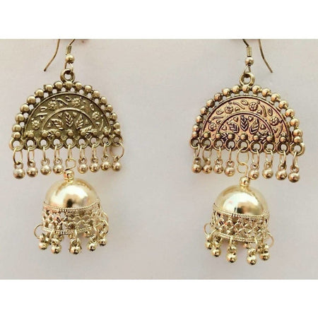MS Fashion India Half Moon Gold-Polished Jhumka Pearl Tassel Earrings