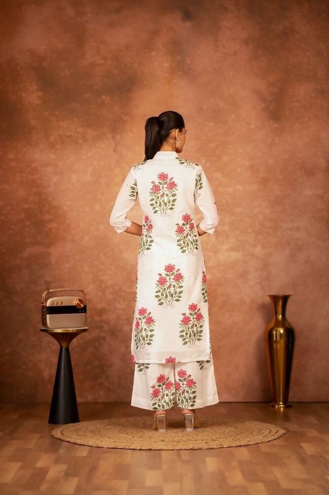 Joban Fashion Off White Red Hand Block Printed Cotton Suit Set - Distacart