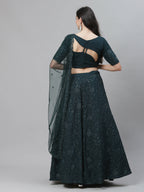 Green Georgette Thread with Sequins Embroidery Work Lehenga Choli with Dupatta - Jivika