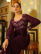 Janasya Purple Georgette Sequined Tunic & Bottom