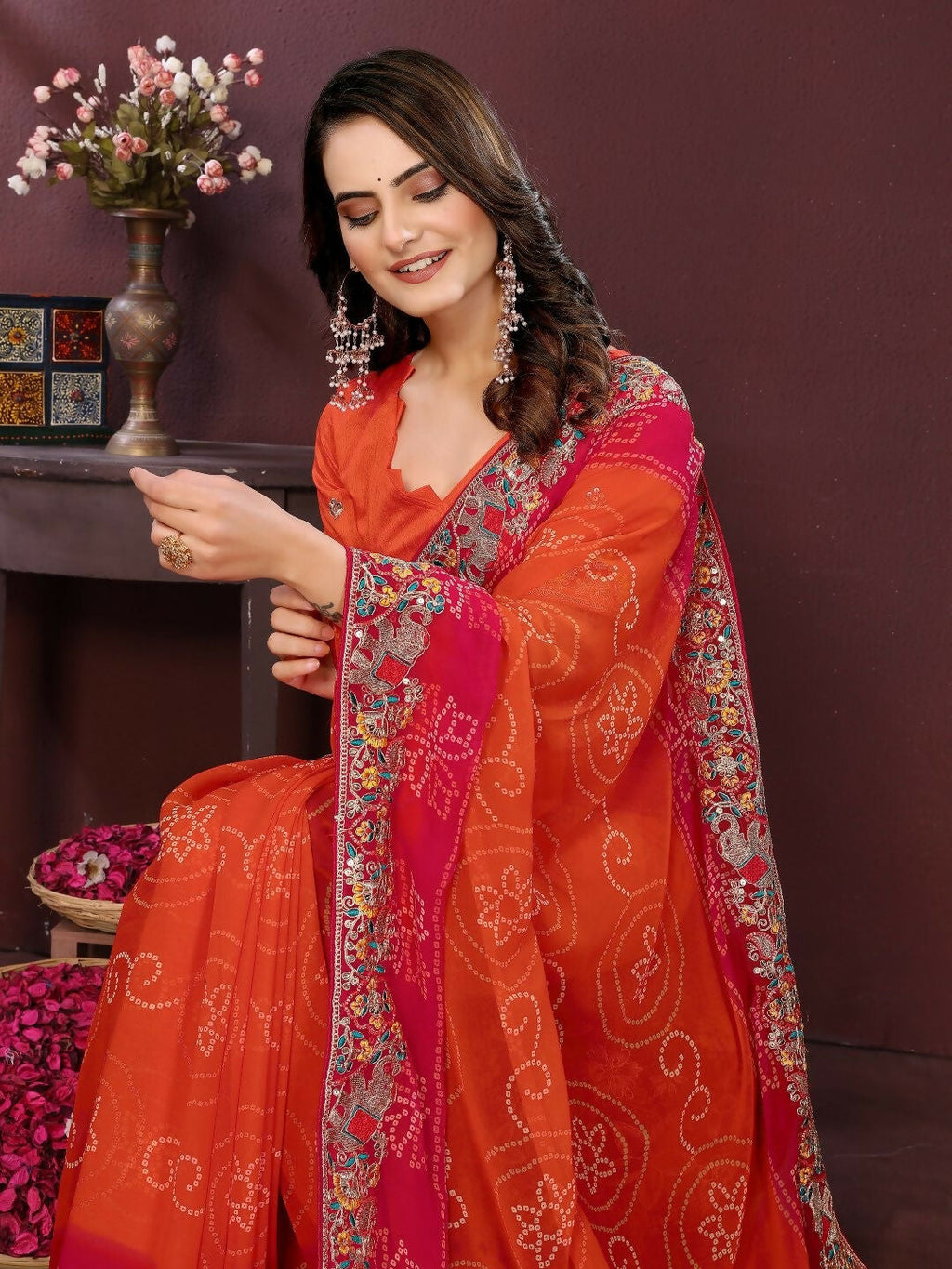 Ai Fashion Orange Georgette Digital Print Party Wear Saree - Distacart
