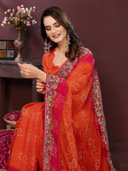 Ai Fashion Orange Georgette Digital Print Party Wear Saree - Distacart