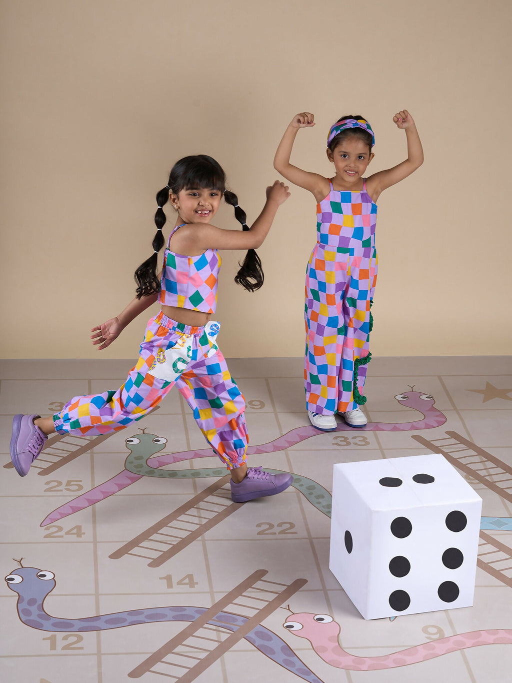 Snakes and Ladders Girls Multi Color Rotary Print Top and Pant Set from Siblings Collection
