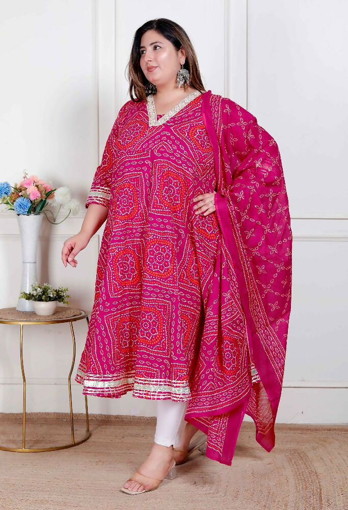 Miravan Plus Size Women'S Bandhani Ethnic Anarkali Kurta And Dupatta - Distacart