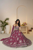 Kesar Fab Dark-Maroon Silk Embroidered Lehenga