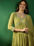 The52 Women's Beautiful Georgette Fabric Embroidery Work Straight Kurta Pant and Dupatta Set - Distacart