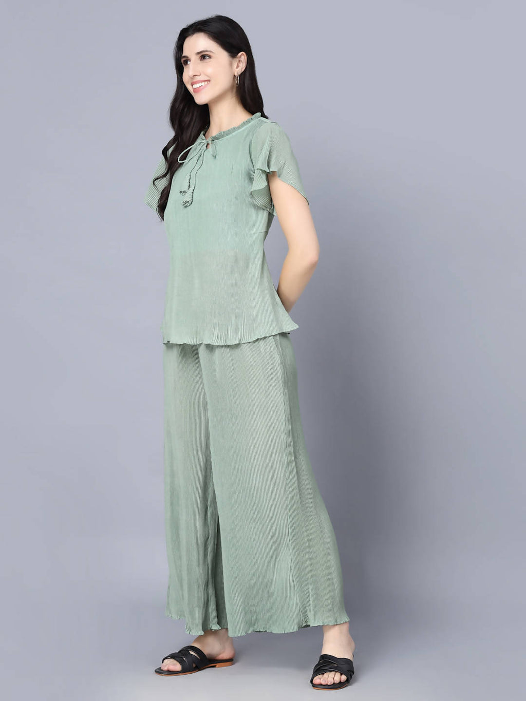 Myshka Women Green Top with Palazzos - Distacart