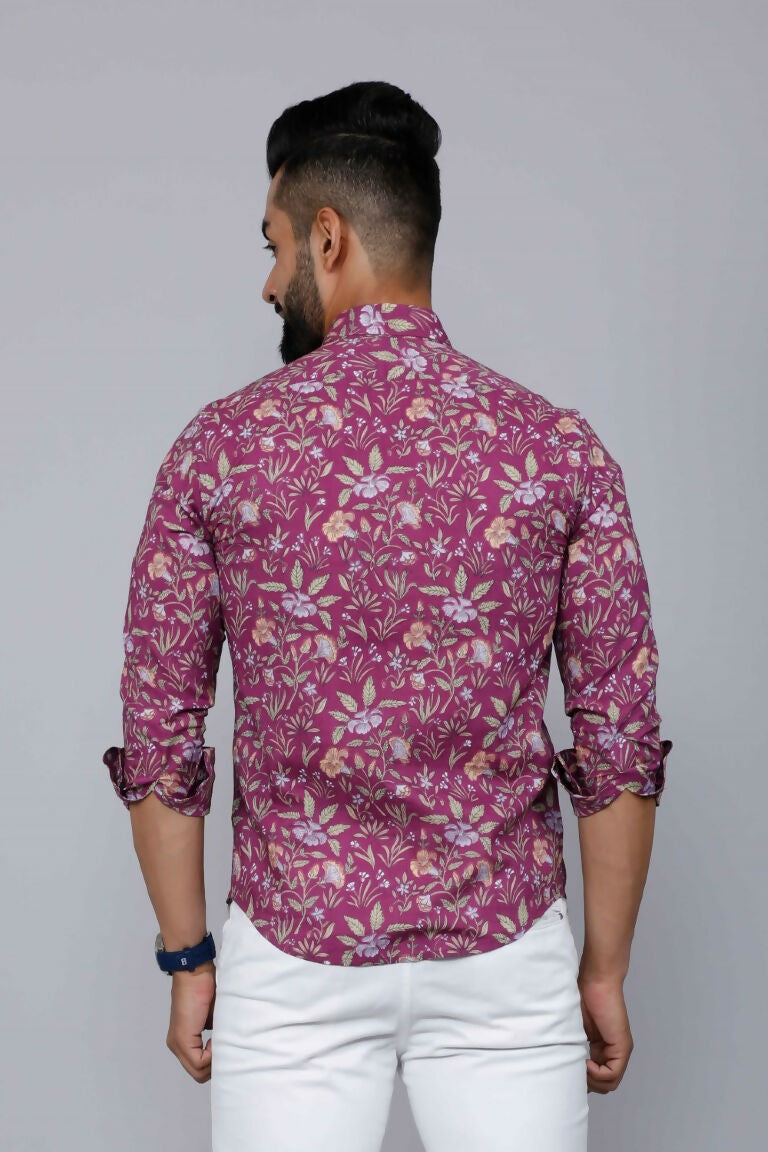 Miravan Men's Purple Comfort Foral Printed Casual Cotton Shirt