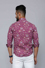 Miravan Men's Purple Comfort Foral Printed Casual Cotton Shirt