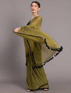 Suta Olive Green Black Solid Pure Cotton Saree - Distacart