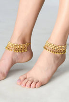 Mominos Fashion Kamal Johar Gold-Plated Pearls Anklets With Muvvas