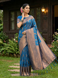 Shree Shyam Fashion Blue Silk Blend Saree - Distacart
