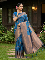 Shree Shyam Fashion Blue Silk Blend Saree - Distacart