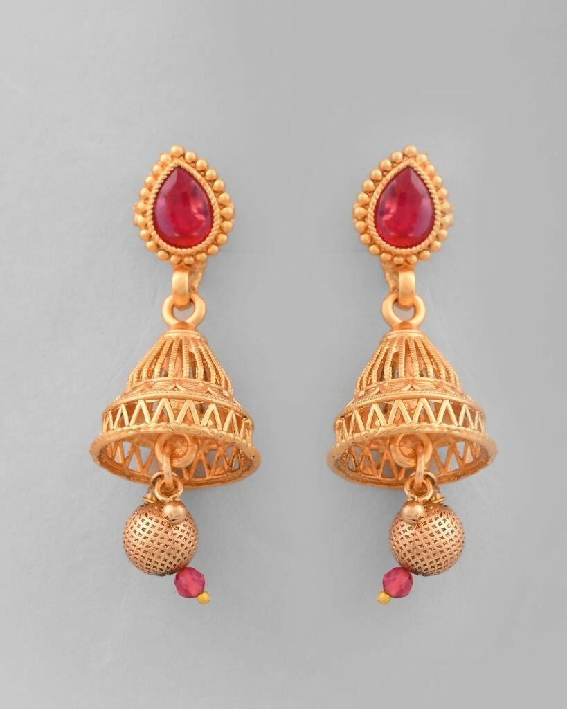 VOJ Gold-Polished Ruby Stone Studded Jewellery Set