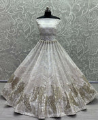 Jyoti Fashion Women's White Bridal Net Fancy Foil & Sequins with Multi Thread Embroidered Wedding Lehenga Choli