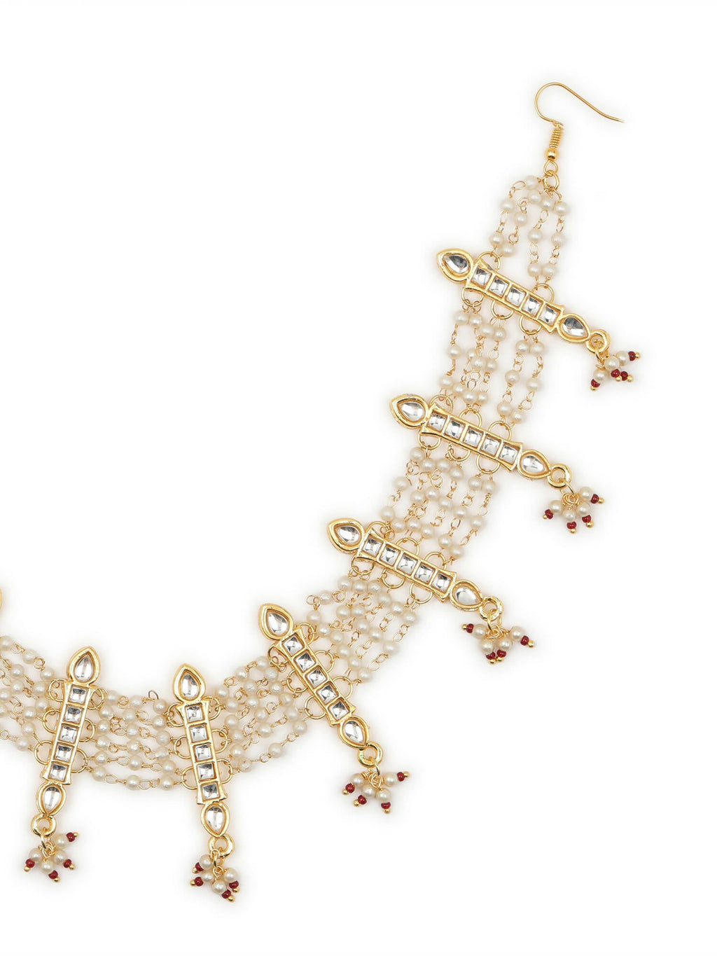 White Gold-Plated Kundan-Studded Beaded Matha Patti - Ruby Raang - Distacart