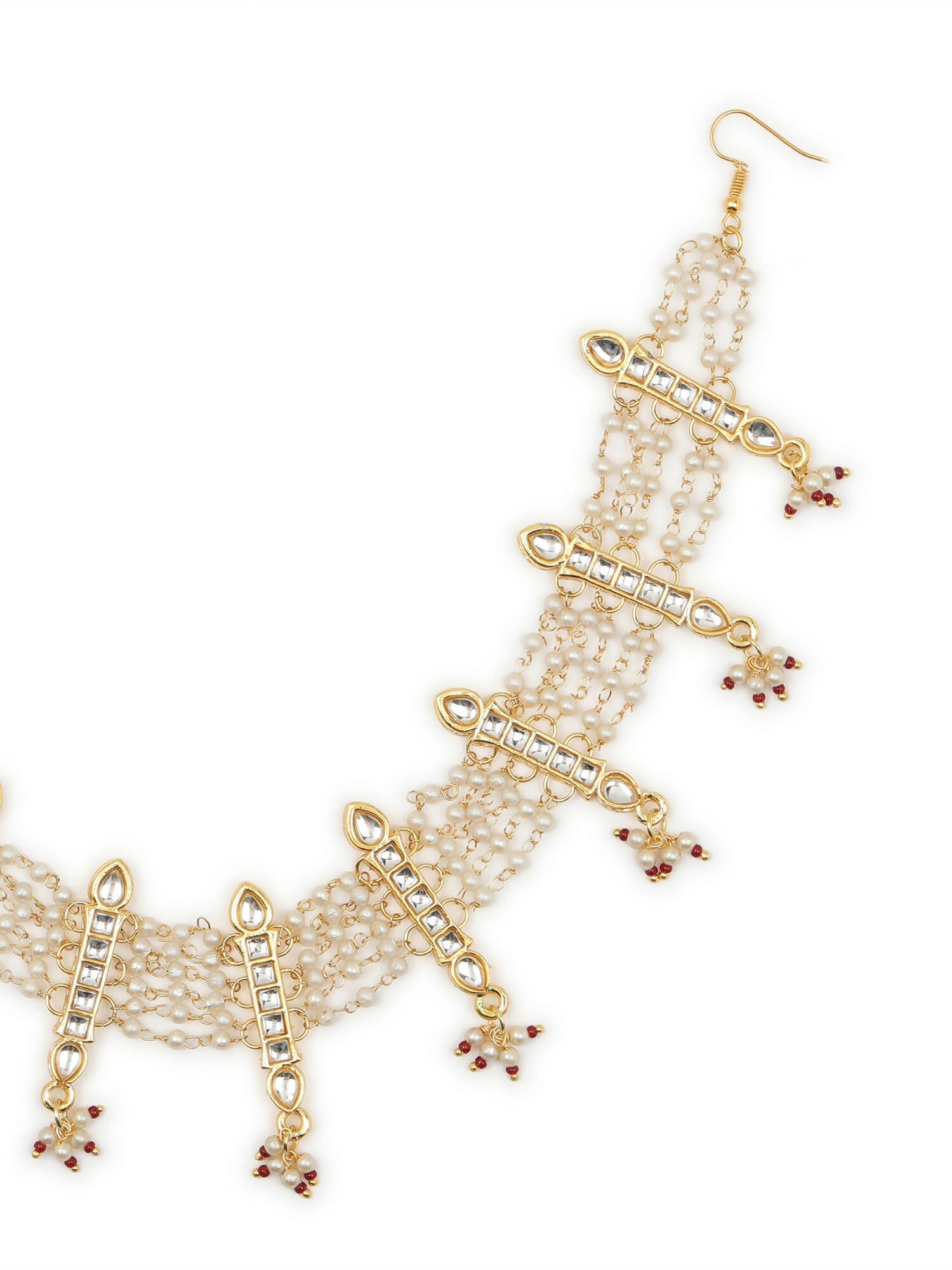 White Gold-Plated Kundan-Studded Beaded Matha Patti - Ruby Raang - Distacart