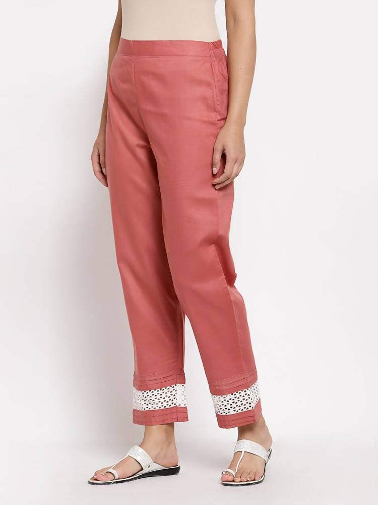 Myshka Women's Maroon Cotton Solid Casual Trouser