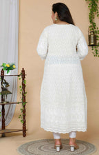 Miravan Women's Plus Size Beige Chikankari Thread Work Anarkali Kurta With Dupatta