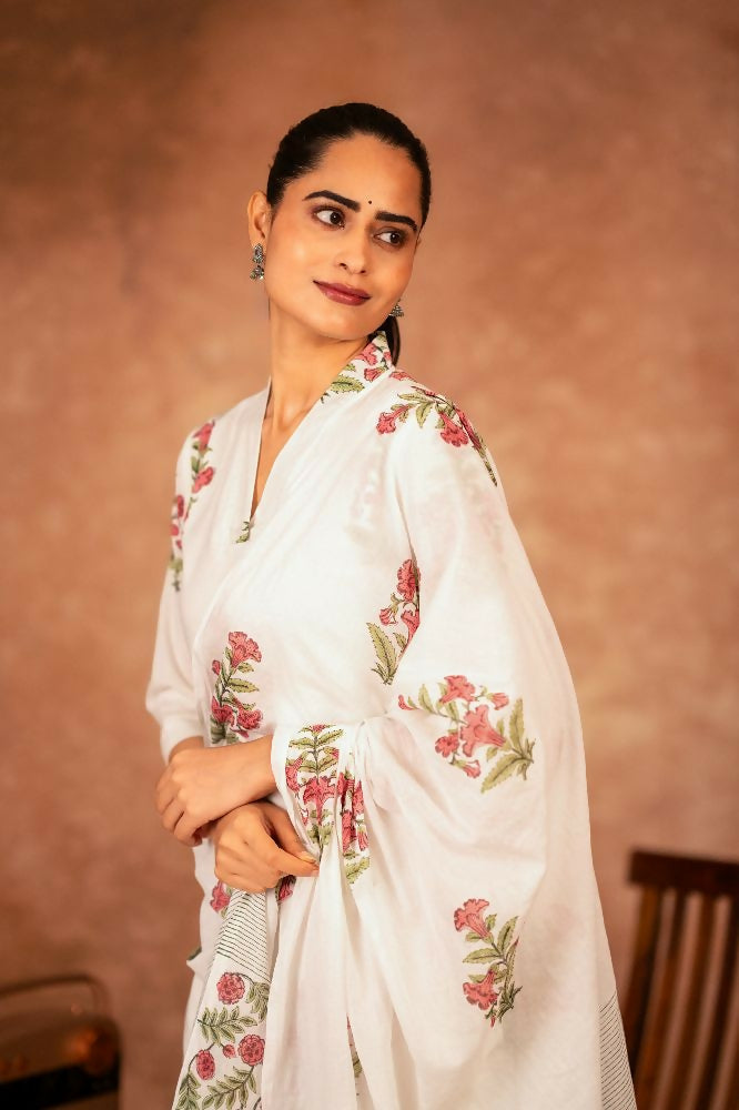 Joban Fashion Off White Pink Hand Block Printed Cotton Suit Set - Distacart