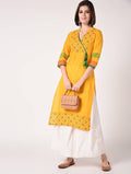 Cheera Hand Block Print Yellow Color Straight Kurta