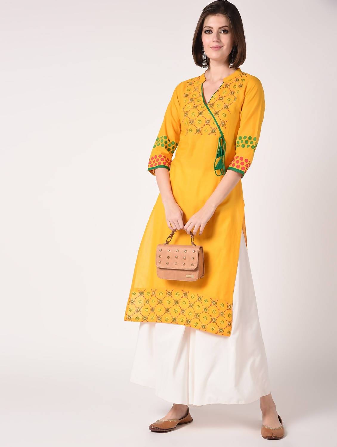 Cheera Hand Block Print Yellow Color Straight Kurta