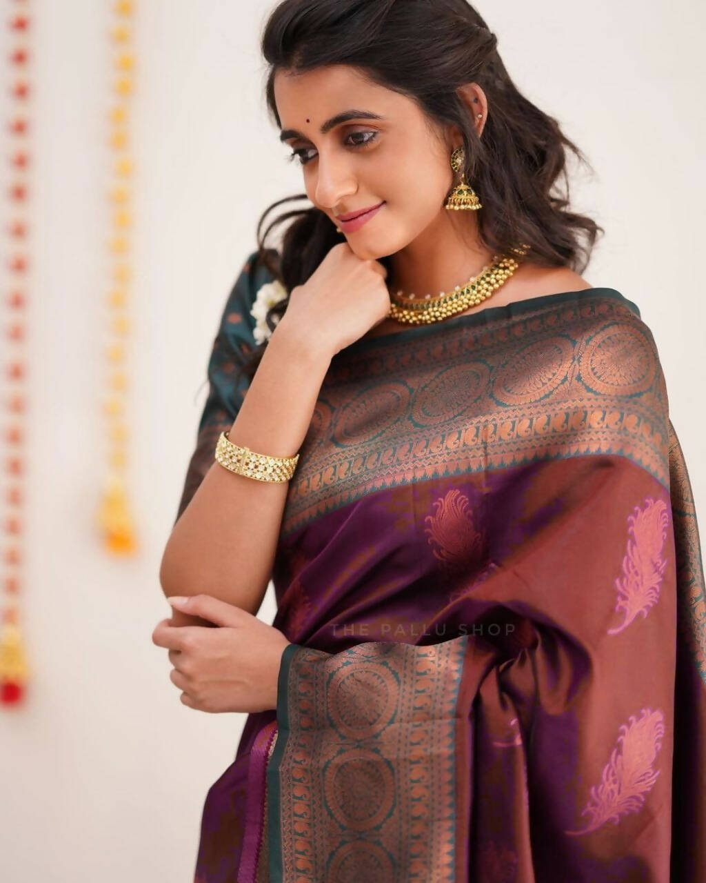 DEIANA'S Beautiful Designer Golden zari Soft Lichi Silk Saree - Brown