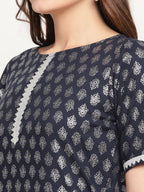 Ahalyaa Women's Blue Rayon Foil Print Top With Palazzo Set
