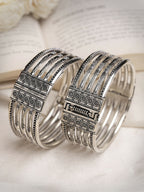 NVR Women's Set of 2 Silver-Toned German Silver Oxidised Kada Bangle - Distacart