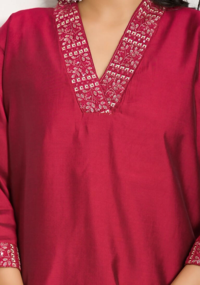 Festive Wear Ethnic Red Viscose chanderi Stitched Suit With Dupatta - Nisha