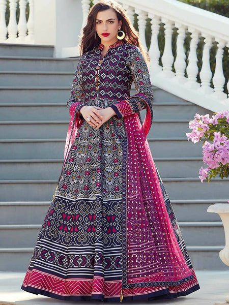 Partywear Designer Dark Blue Heavy Soft Killer Silk Salwar Suit - Anbazaar