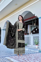 Teeya Creation Black Color Chinon Silk Heavy Embroidery Work Wedding Wear Sharara - Distacart