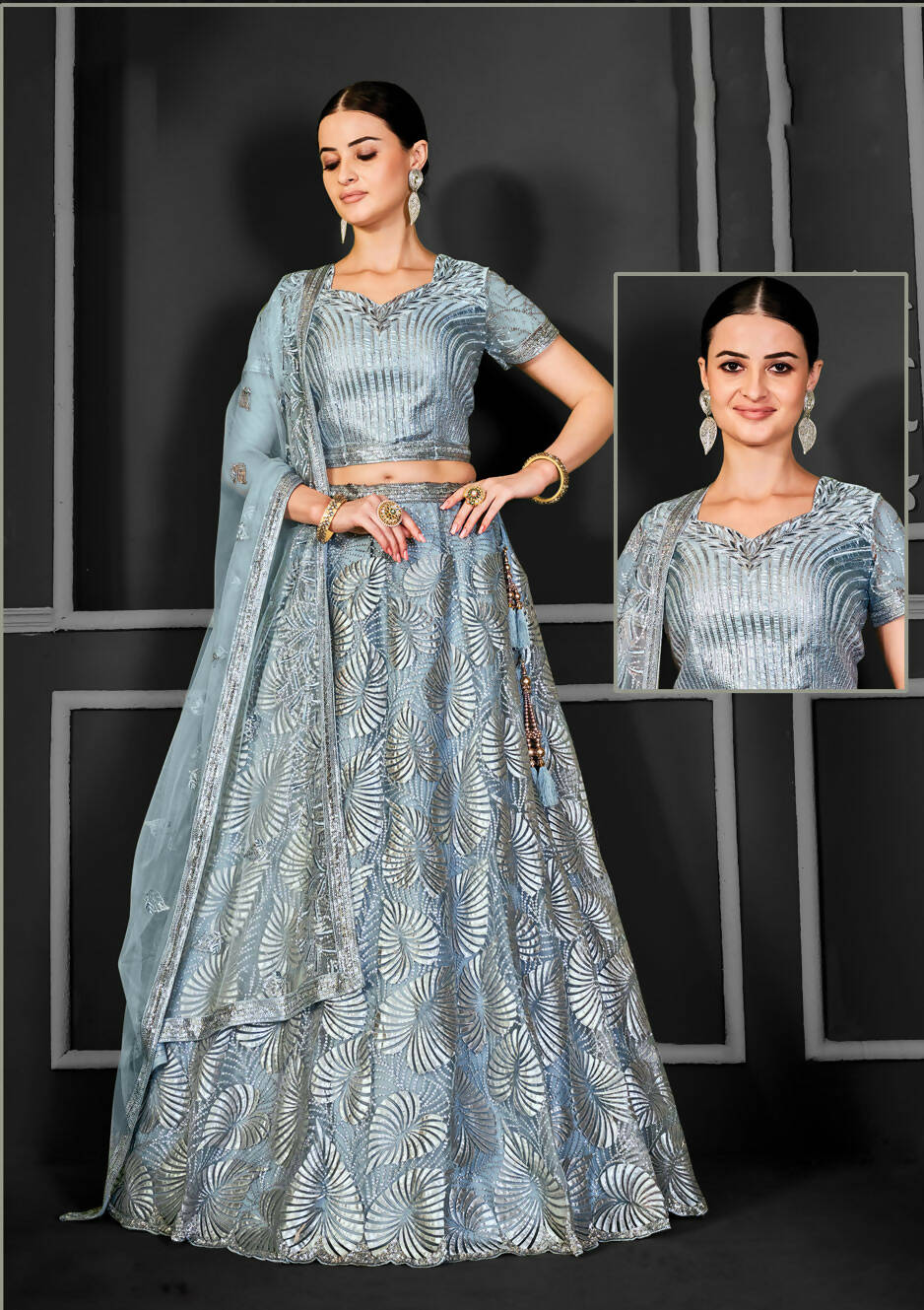 Grey Net Semi-Stitched Bridal Lehenga - Nimayaa Bonanza