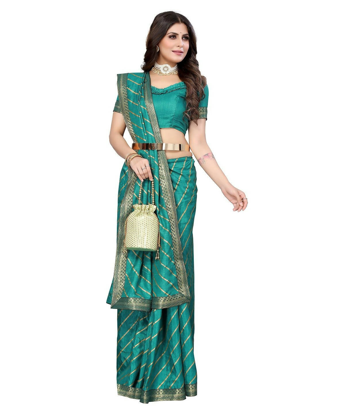 Vamika Dola Silk Green Lace Border Bollywood Style Saree (SUCHI GREEN) - Distacart