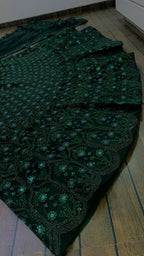 Jyoti Fashion Women's Dark Green Net Sequins with Dori & Thread Embroidered Designer Lehenga Choli Set