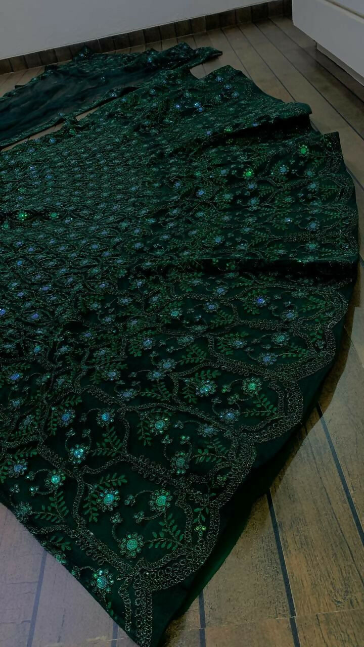 Jyoti Fashion Women's Dark Green Net Sequins with Dori & Thread Embroidered Designer Lehenga Choli Set