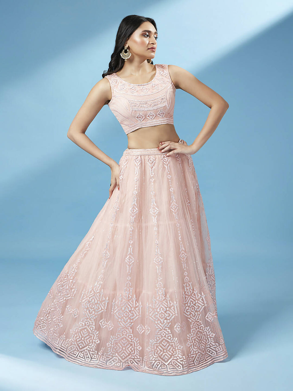 House of Panchhi Peach Net Gotapatti Work Lehenga & Blouse, Dupatta