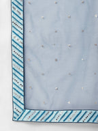 House of Panchhi Women Teal shading Net Mirror Embroidered Lehenga & Blouse with Dupatta