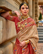 Dirt Brown Superior V.P.Silk Woven Printed Patola Silk Saree - Rewaa Milano