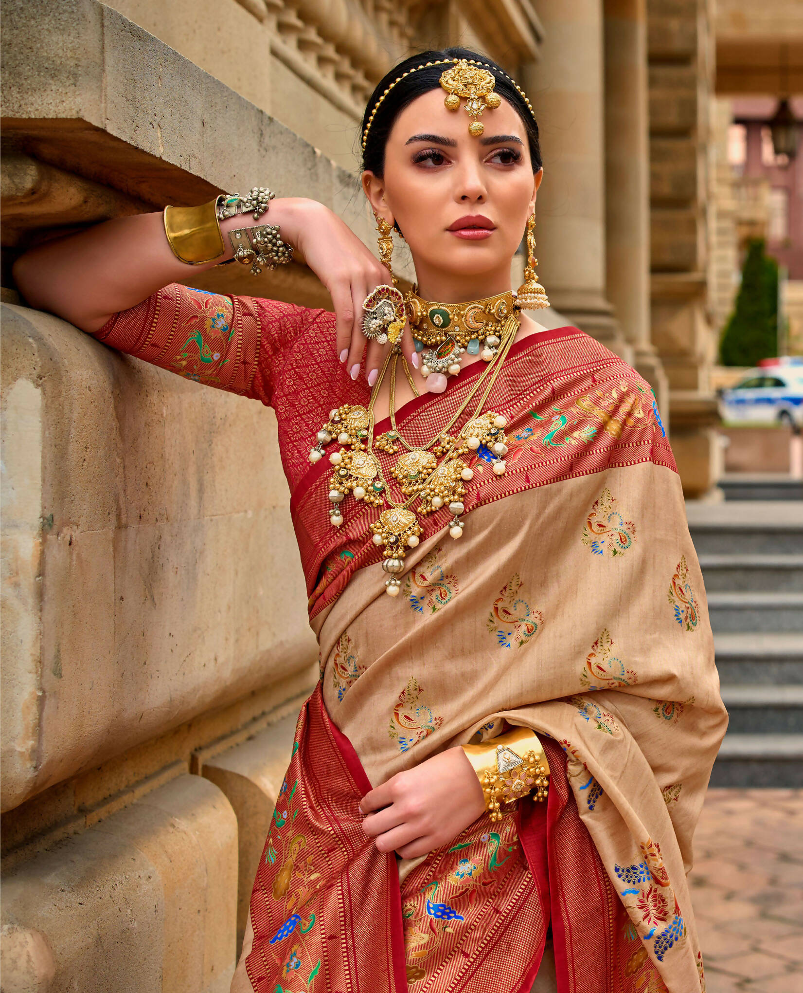 Dirt Brown Superior V.P.Silk Woven Printed Patola Silk Saree - Rewaa Milano