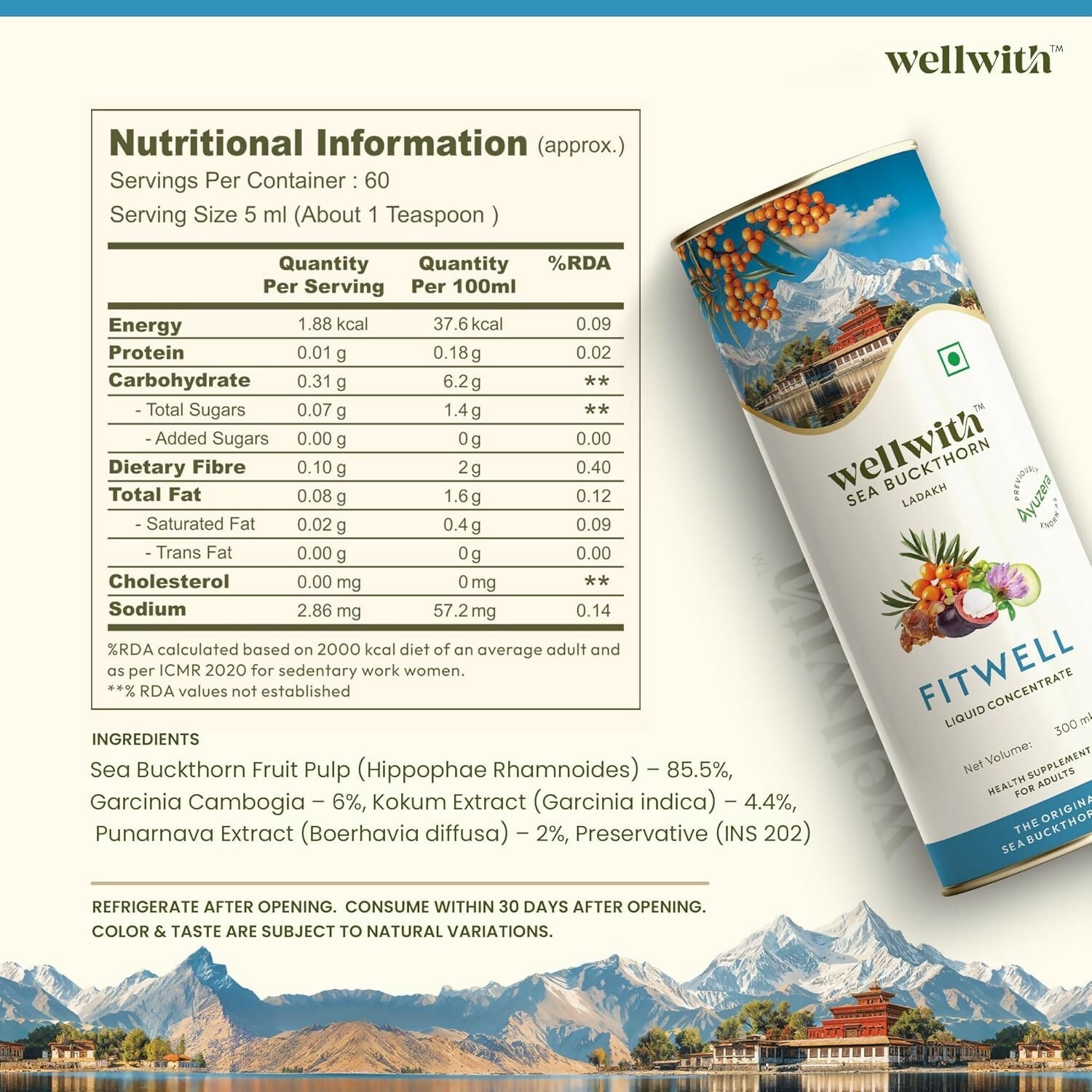 Wellwith Fitwell Juice – Himalayan Sea Buckthorn + Garcinia, Kokum & Punarnava - Distacart