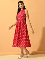 Myshka Women's Pink Fit and Flare Party Dress - Distacart