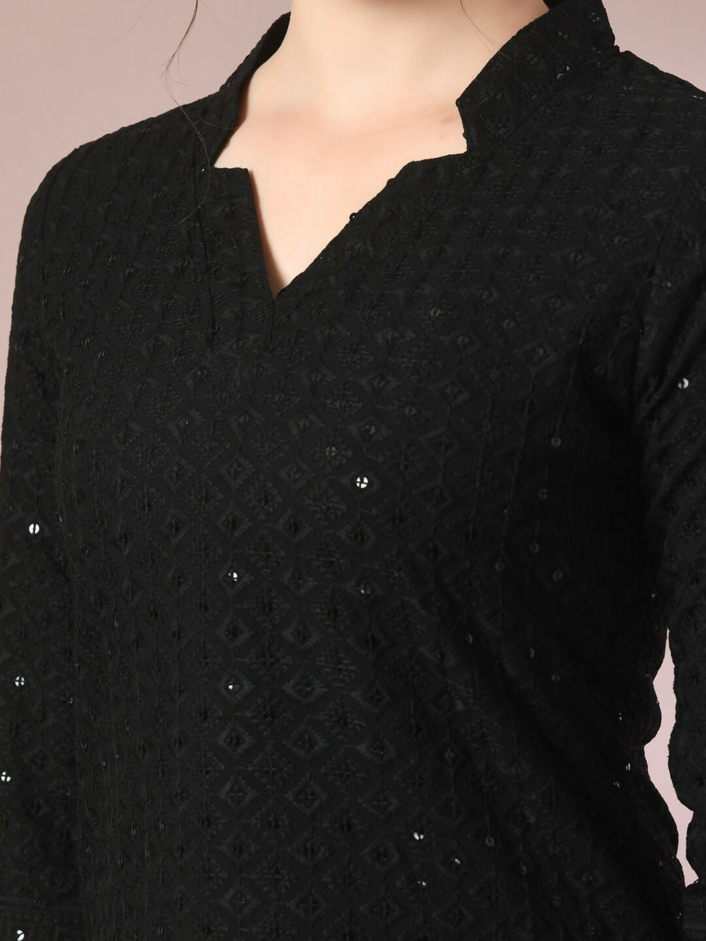 Myshka Women's Black Embellished Cotton Regular Party Tunic