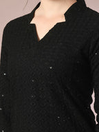 Myshka Women's Black Embellished Cotton Regular Party Tunic