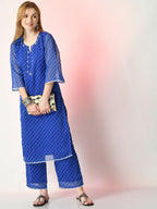 Myshka Women's Blue Printed Kurta With Palazzos
