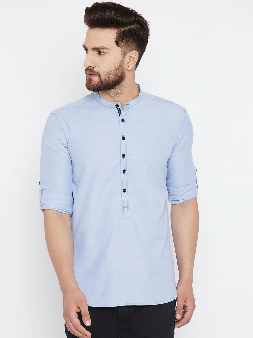 Even Apparels Blue Pure Cotton With Band Collar Men's Kurta - Distacart