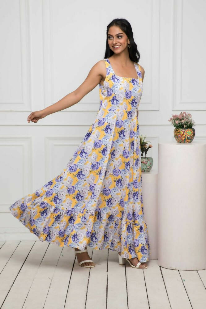 Myshka Women Multi-Floral Rayon A-Line Round Neck Dress - Distacart