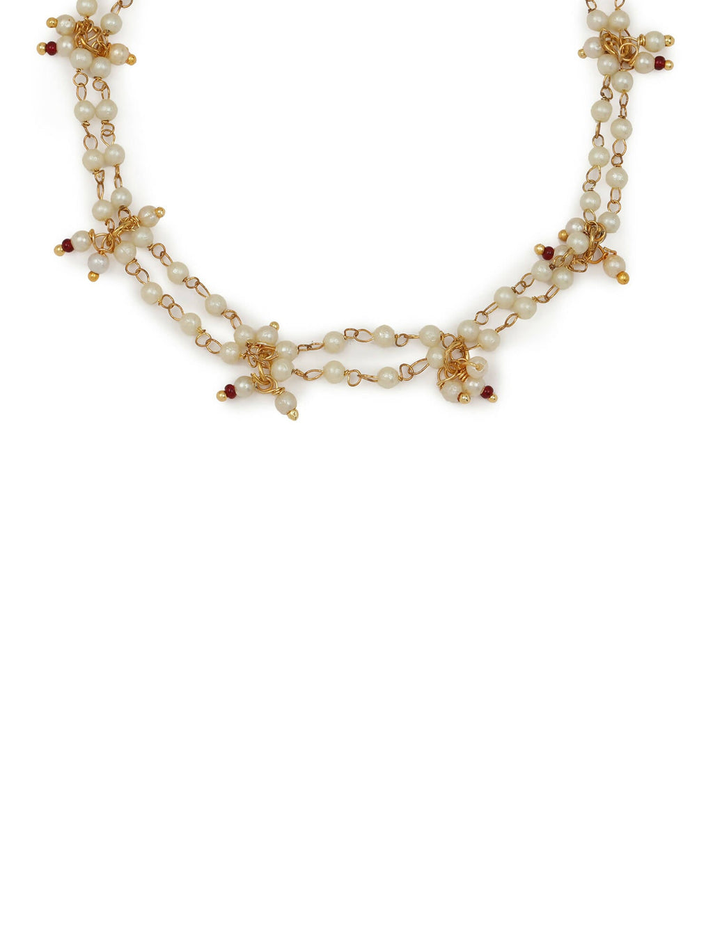 Gold-Plated White Kundan Studded Beaded Anklet - Ruby Raang - Distacart
