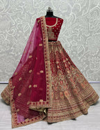 Jyoti Fashion Women's Rani Pink Velvet Multi Thread Embroidered with Zircon Diamond Wedding Lehenga Choli
