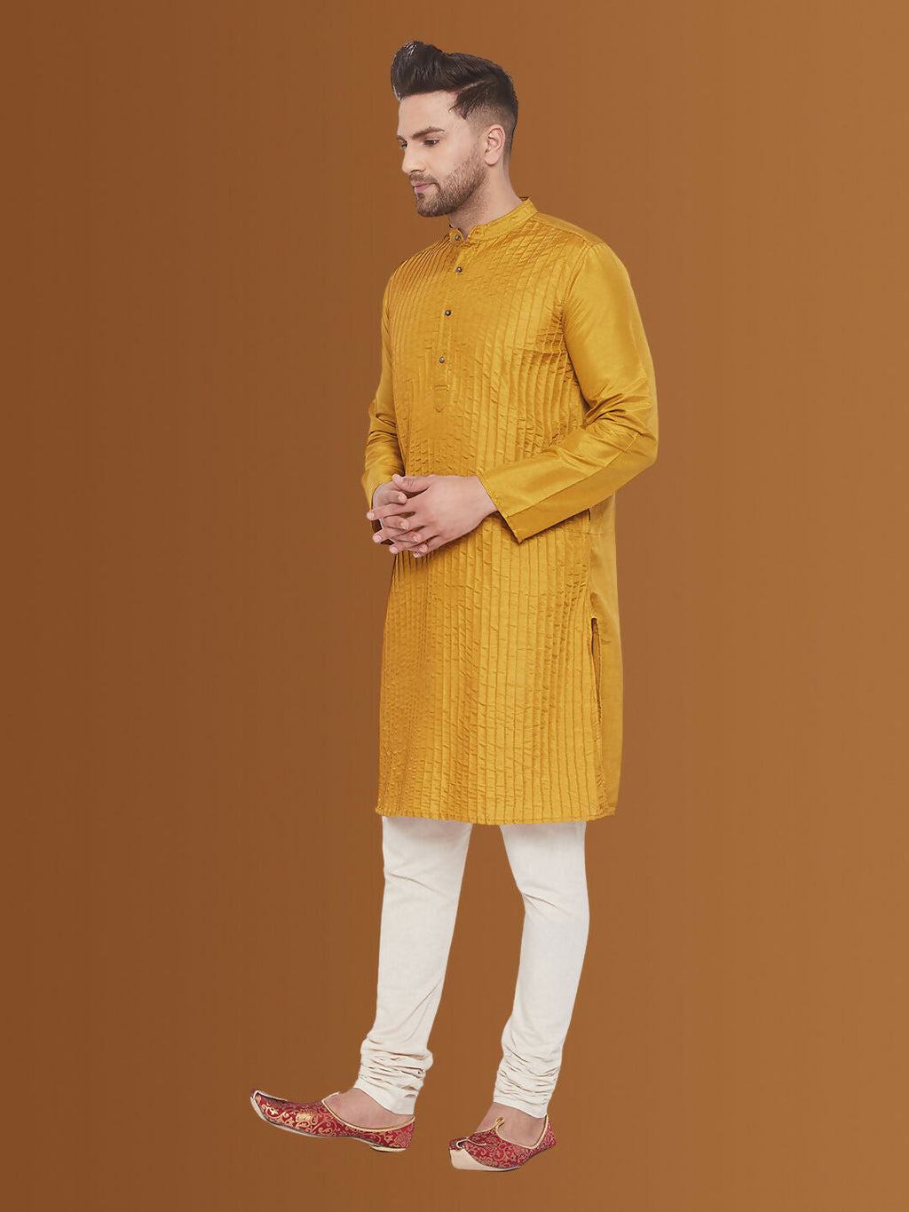 Even Apparels Men's Pintuck Fancy Beige Kurta